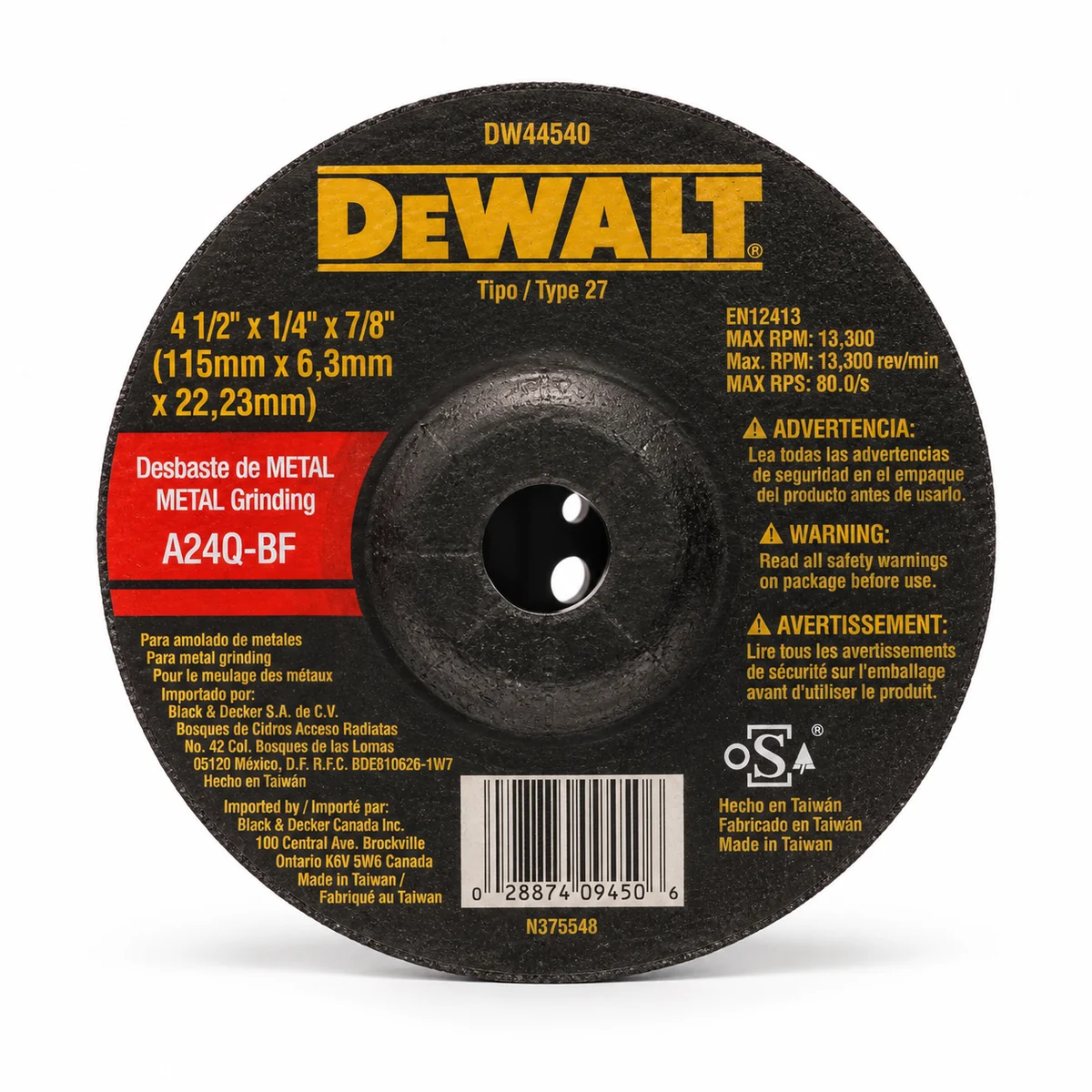 DW DISCO DE PULIR P/MET 4 1/2X1/4X7/8 CD
