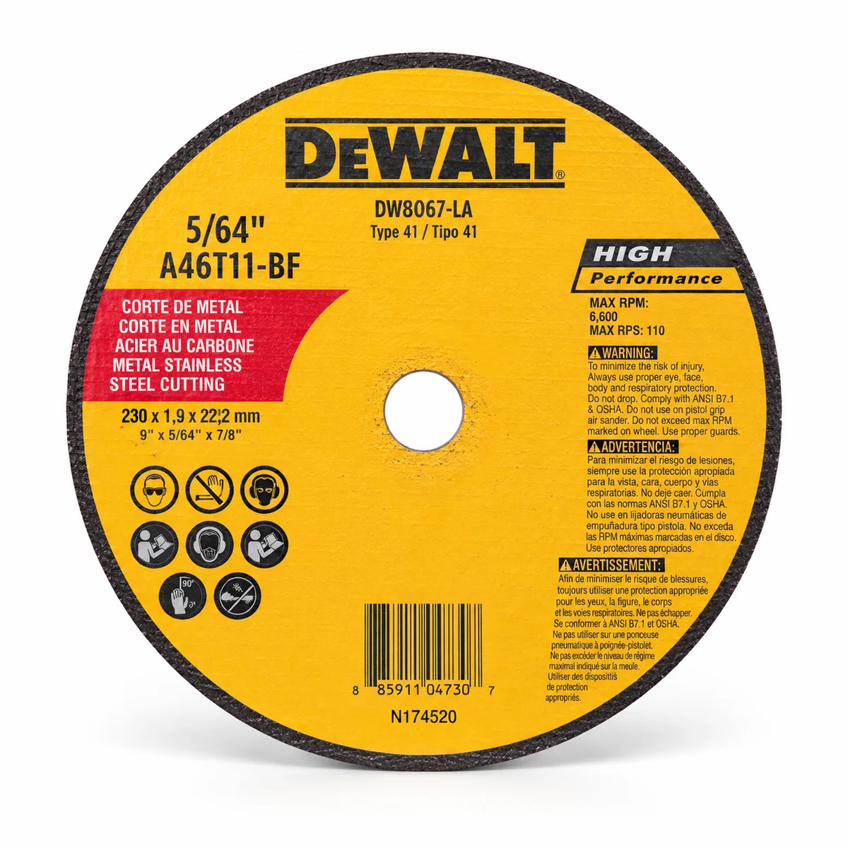 DW DISCO DE CORTE P/METAL 9 X 5/64 PLANO