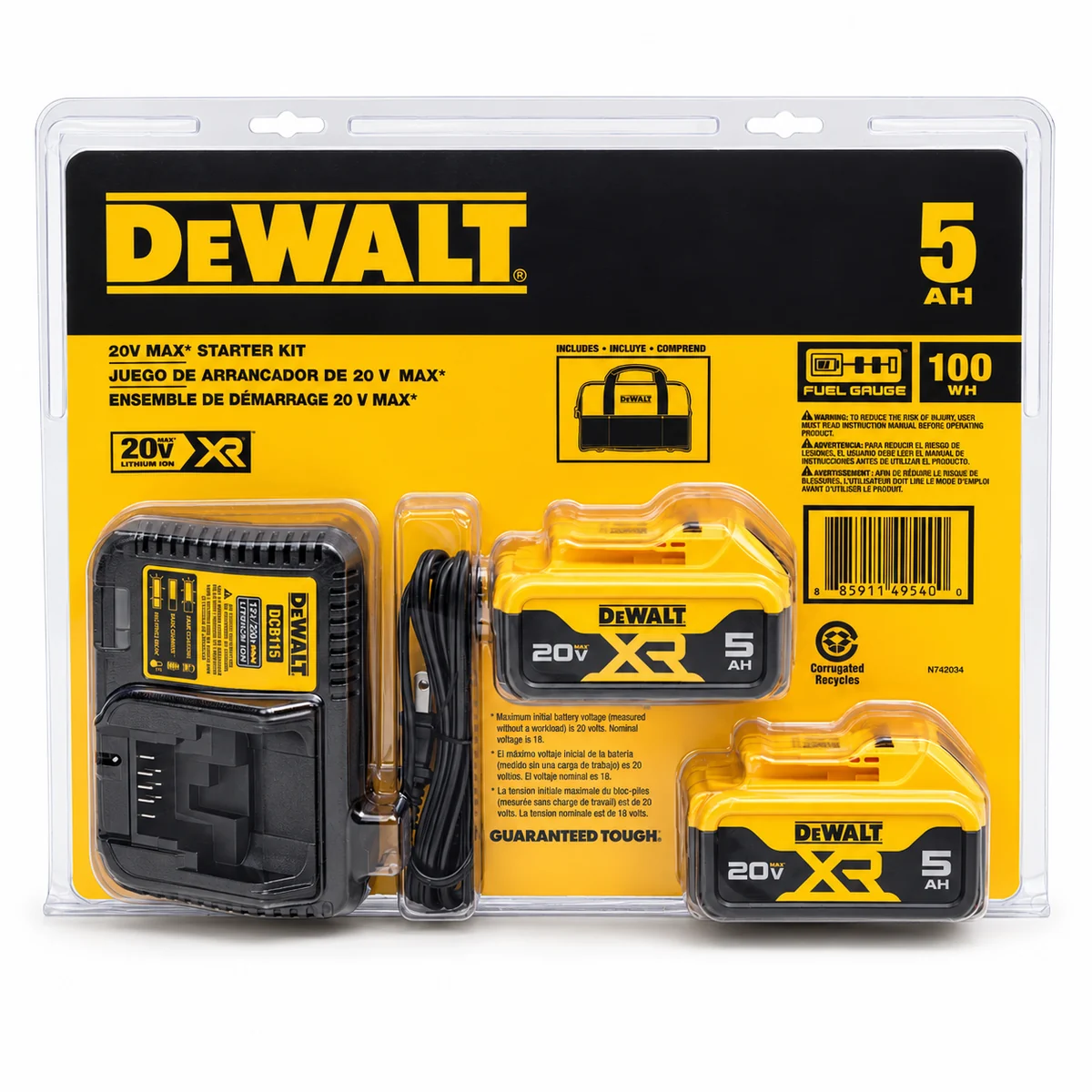 Kit DEWALT de cargador y dos baterías de 5 Ah
