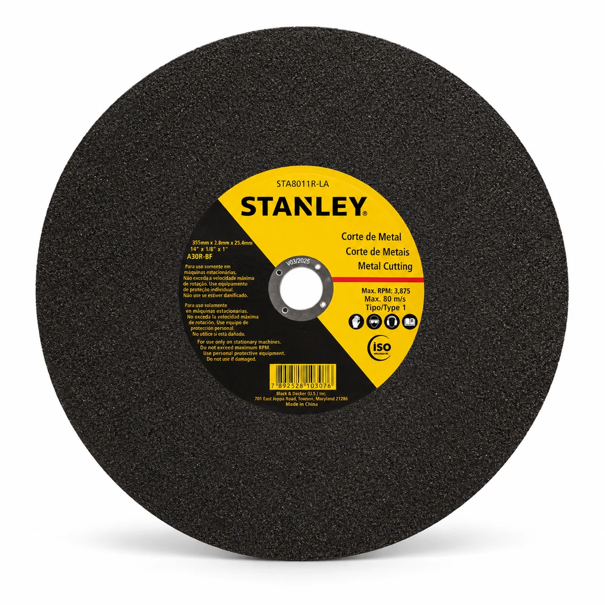 DISCO DE CORTE P/METAL 14X3/32X1 STANLEY