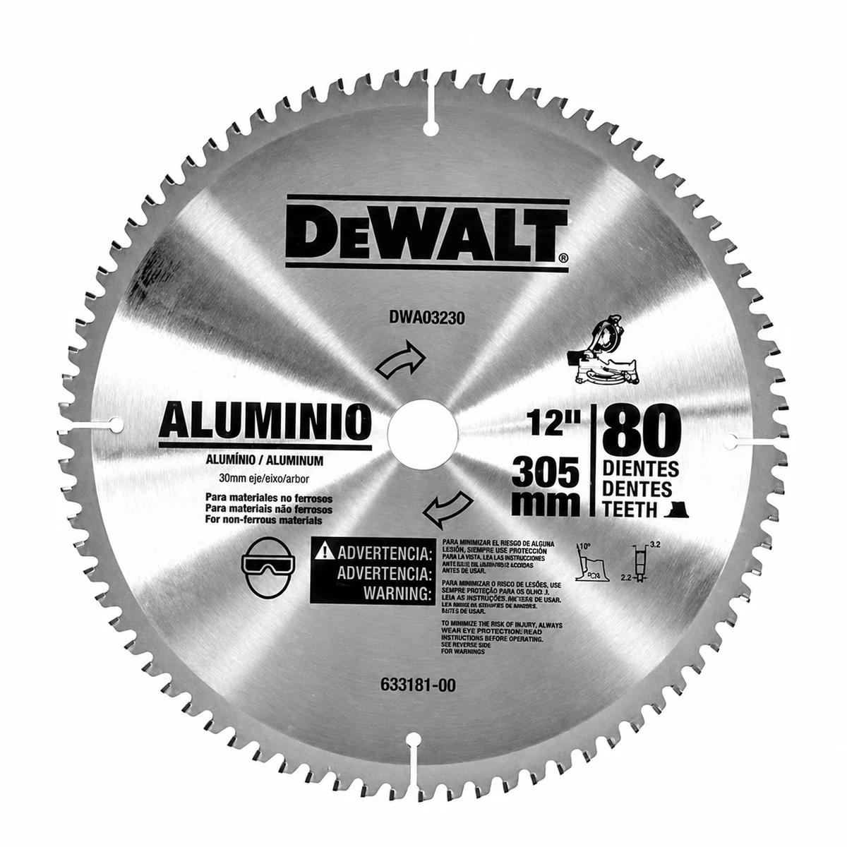 DeWalt disco para aluminio 12 pulgadas, 80 dientes