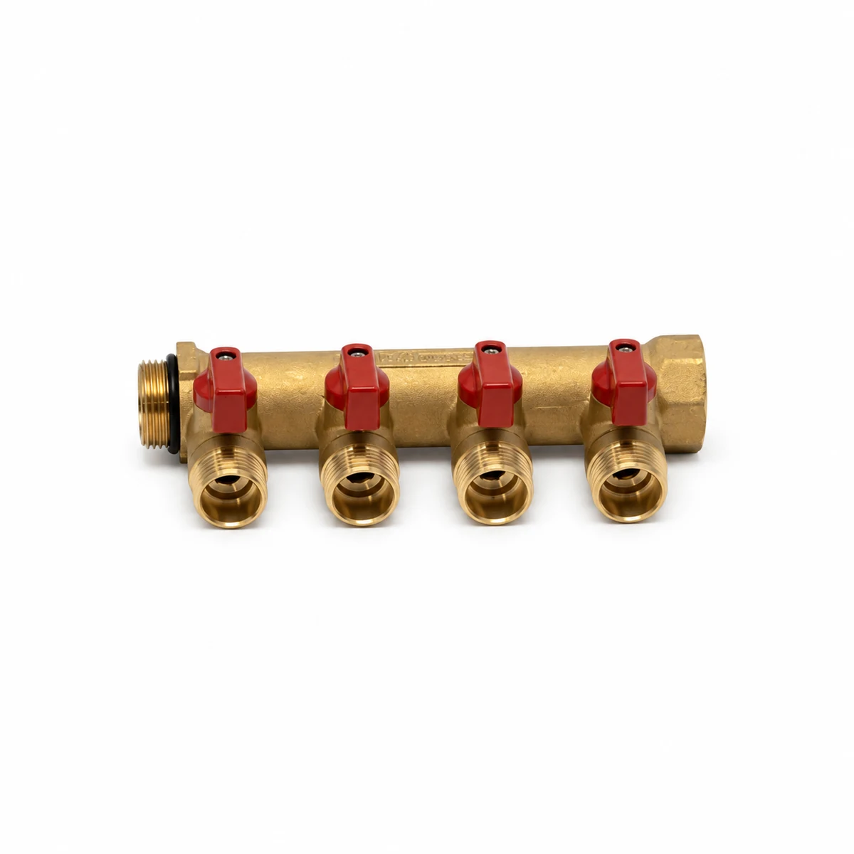 Colector PEX con válvulas rojas